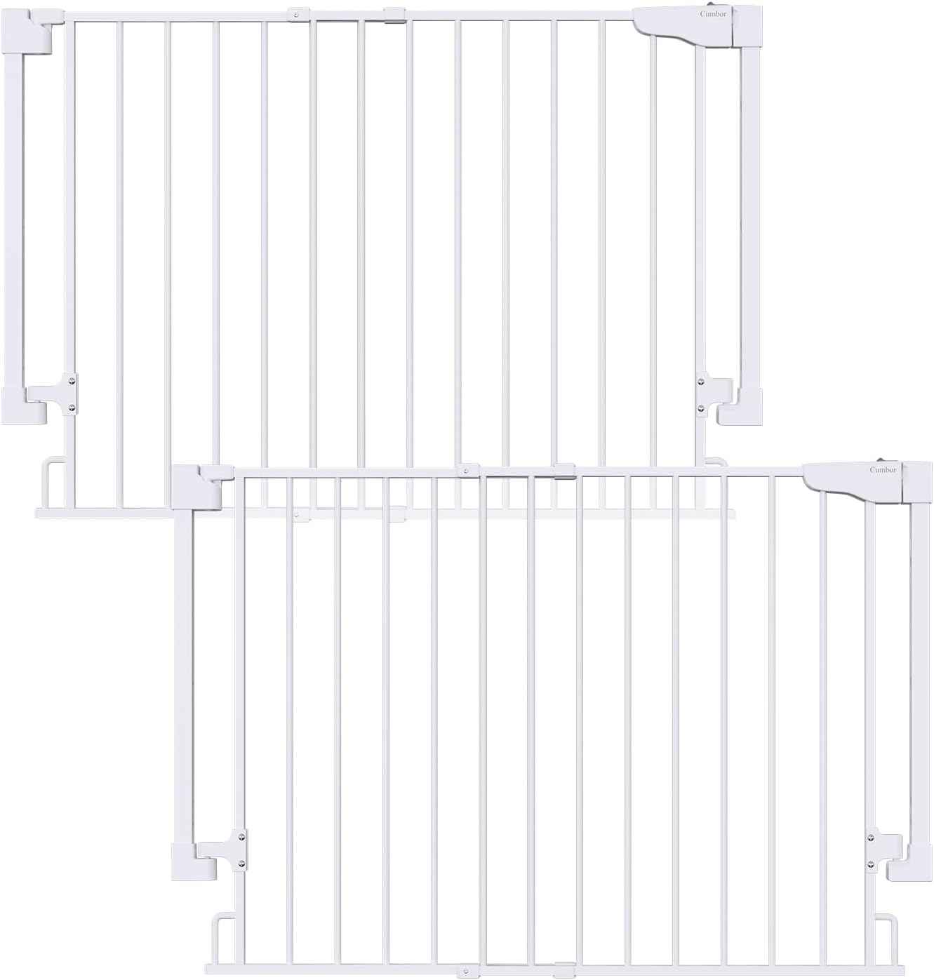 Cumbor 29.2–43" Baby Gate for Stairs, Wall-Mounted (Drill Required), Expandable No Bottom Bar Dog Gate, Auto Close Extra Wide Walk Thru, Pet & Toddler Proof Gate, Top & Bottom of Stairways (White)