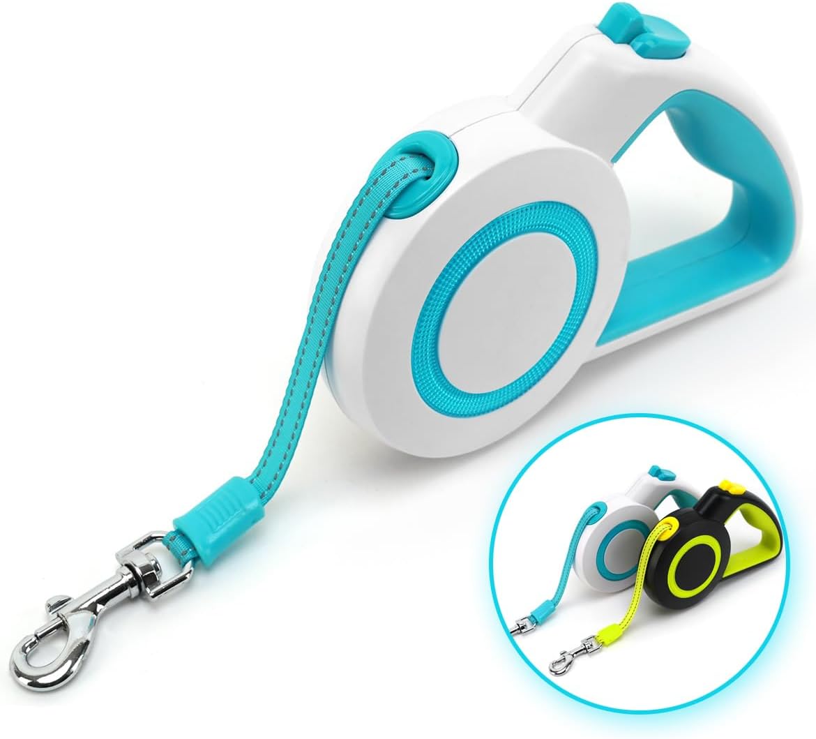 16ft retractable dog leash for small to medium dogs and cats up to 50lbs with stainless steel spring strong nylon tape and one-handed brake