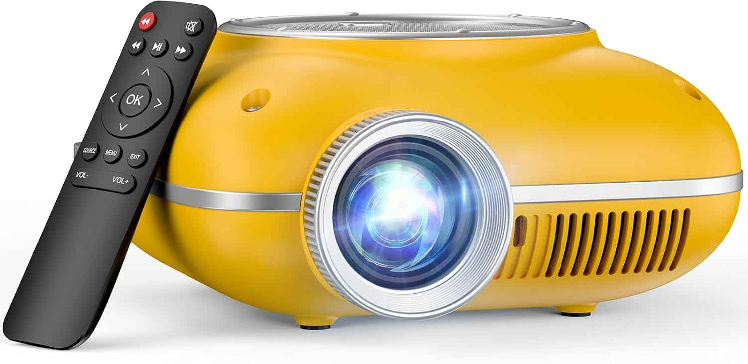 HOMPOW Mini Projector with Two -Way Bluetooth, Portable Projector for Home Theater Use, Support 1080P for Outdoor Projector/Movie Projector Compatible with HDMI, USB, Laptop, TV Stick (Orange)