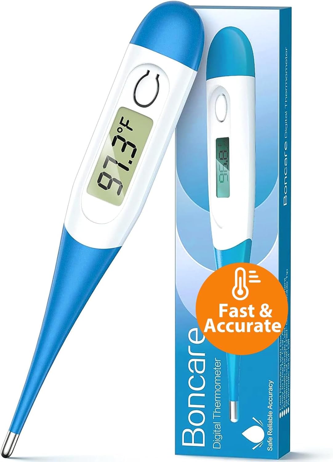 boncare 10 seconds oral thermometer for adults and kids accurate safe rectal thermometer for baby with fever alarm digital thermometer light blue