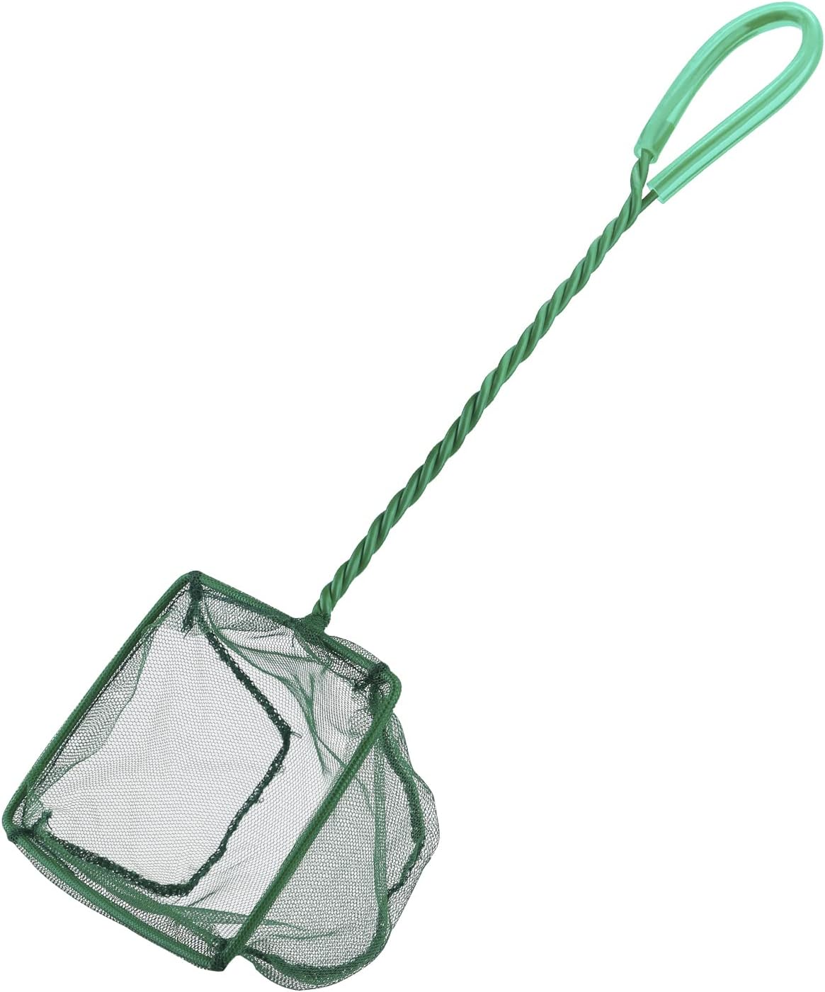 Pawfly green braided metal handle square aquarium net for fish tanks and small koi ponds