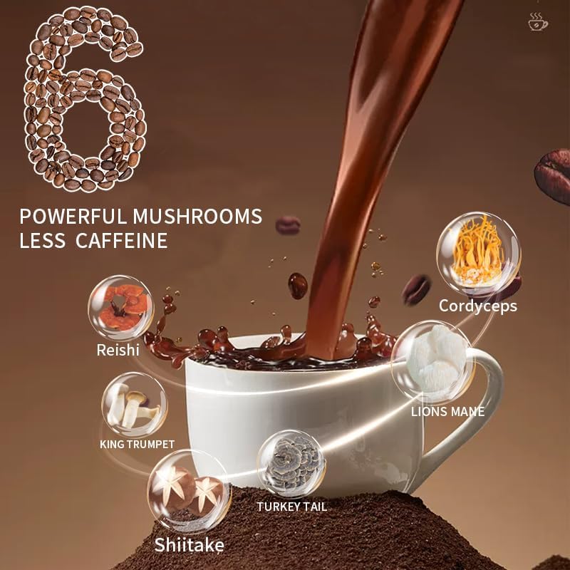 Instant mushroom coffee with cordyceps, reishi, and arabica beans for energy and immune support (30 servings)