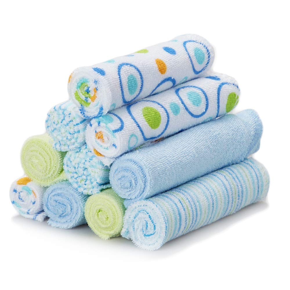 Spasilk newborn washcloths, 10-pack, 80% cotton, 20% polyester, 9x9 inches, various colorful prints