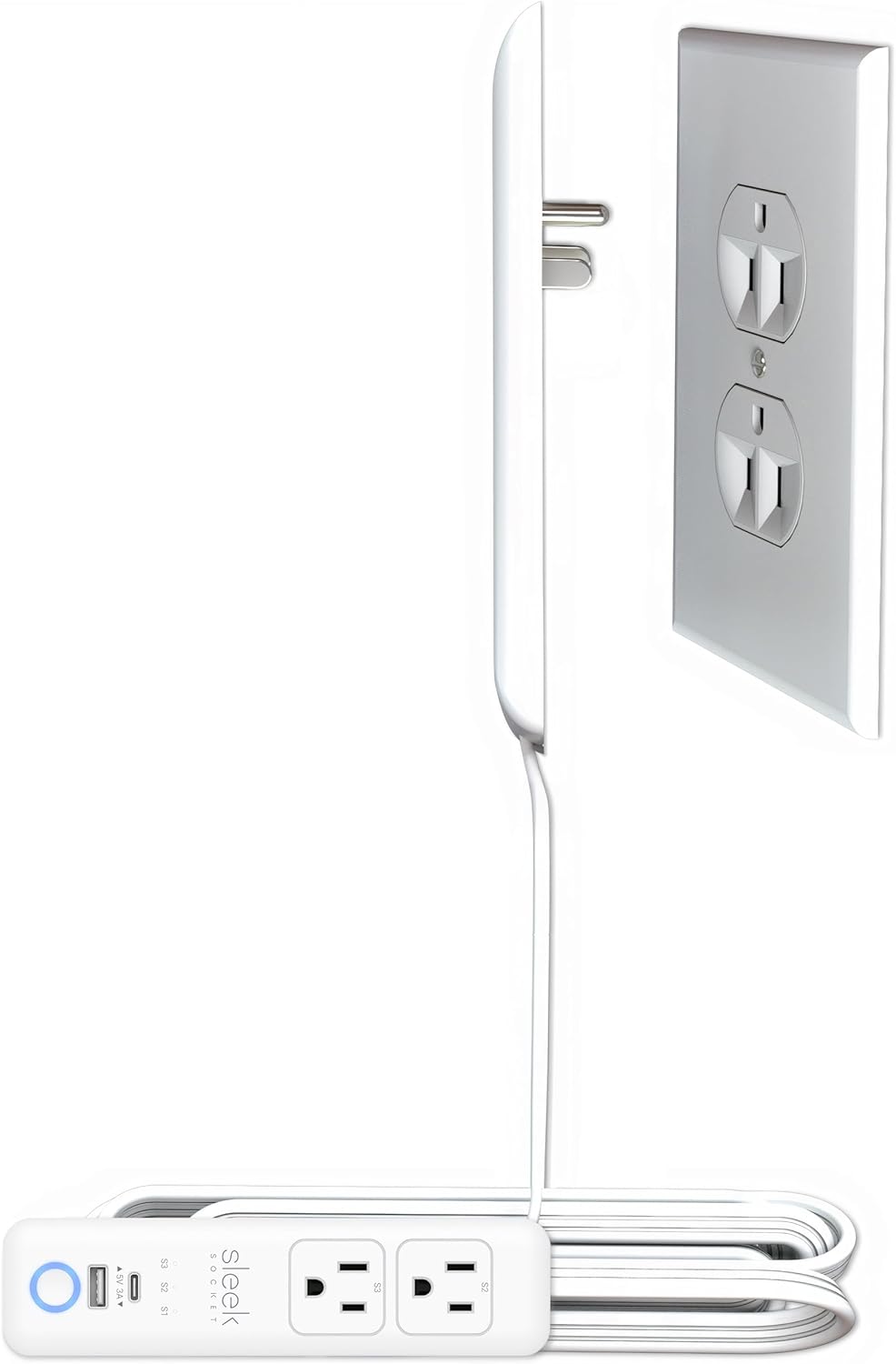 Sleek Socket original flat ultra-thin outlet concealer with extension cord kit, 3ft, multi-outlet power strip for home improvement