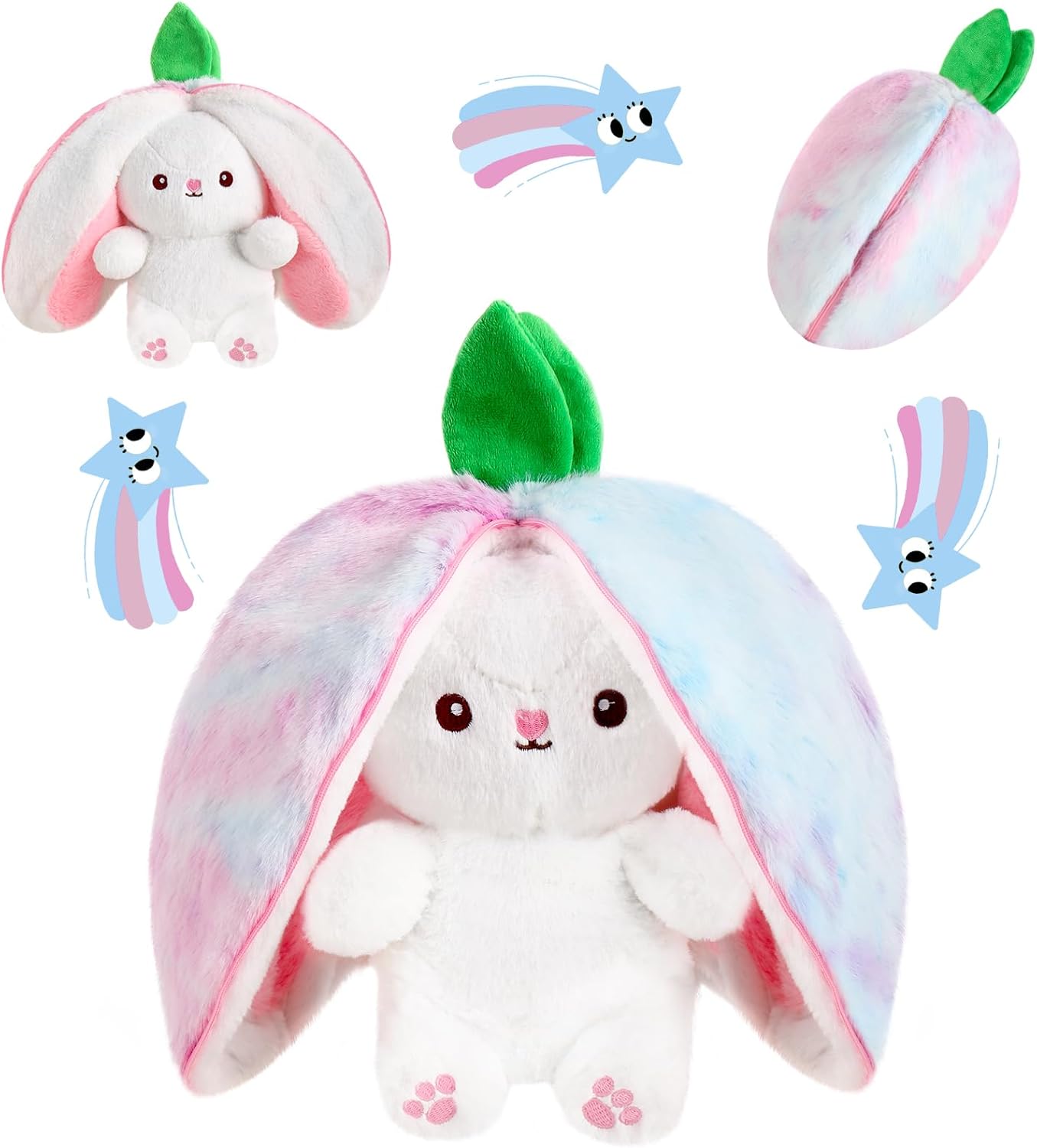 miaodam strawberry bunny reversible cuddle bunny plush zipper transformed rabbit toy