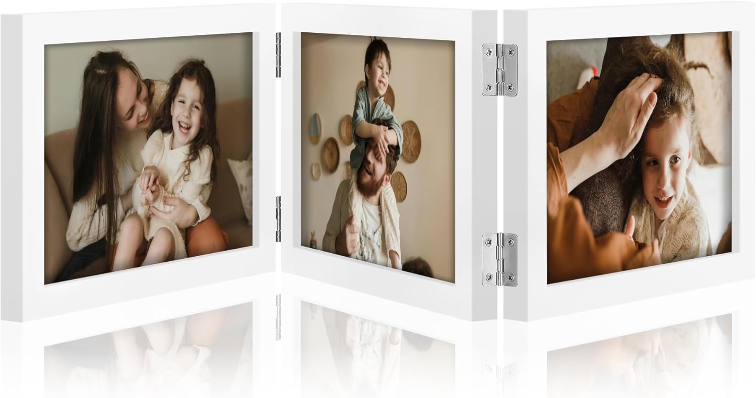 decorUhome Engineered Wood Trifold 4x6 Photo Frame with Plexiglass for Tabletop Display, Black, 3-Picture Frame