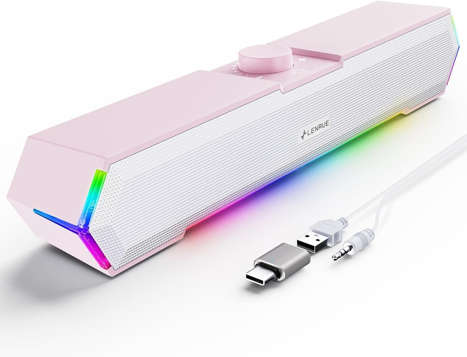 lenrue g11 computer speakers with clear sound and touch lights for pc desktop laptop monitor