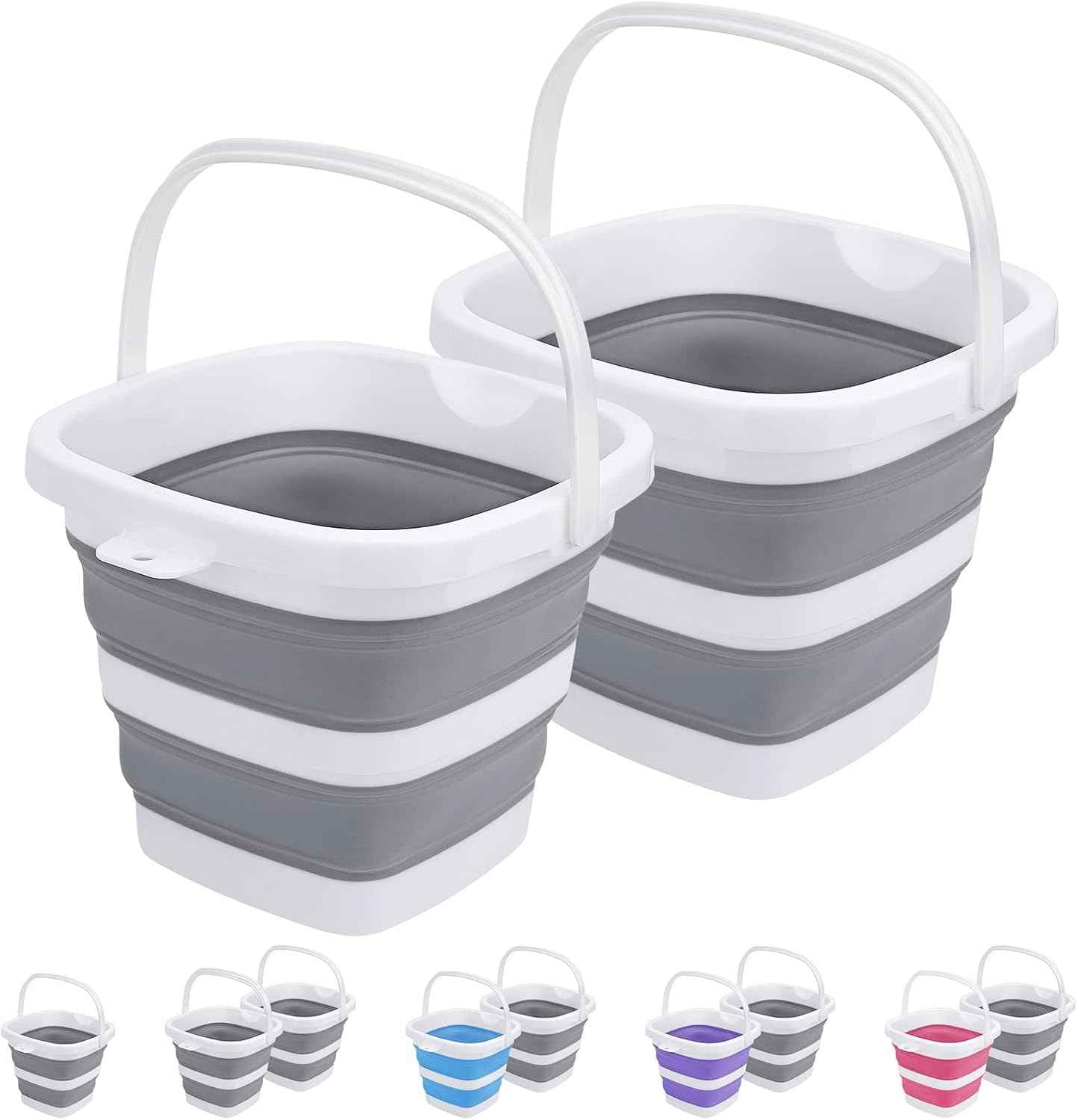 Collapsible Bucket, 5L 1.3Gallon Small Cleaning Mop Buckets for Household Outdoor Car Washing Tub Plastic Foldable Portable Camping Beach Sand Water Pot Pail Space Saving Square