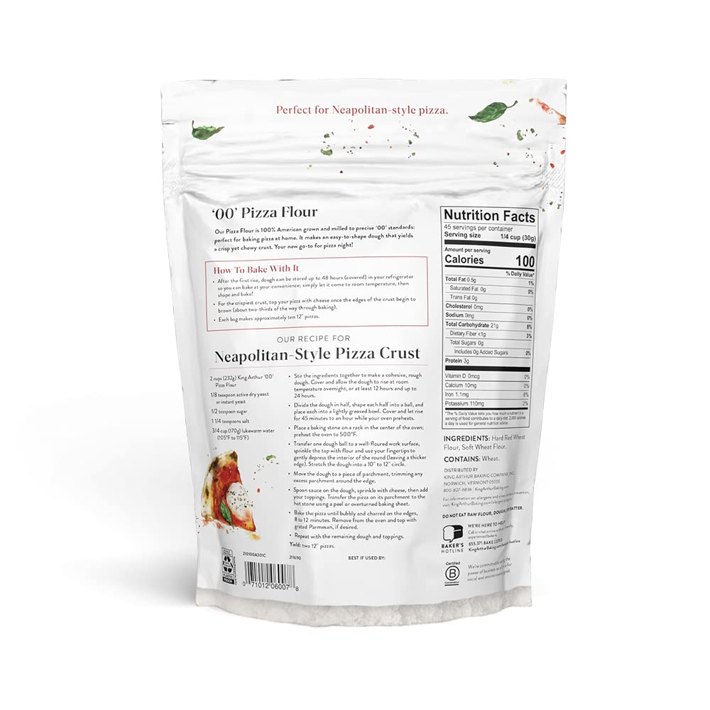 King Arthur 00 Pizza Flour: Non-GMO American wheat for authentic Neapolitan-style crust (3 lbs)