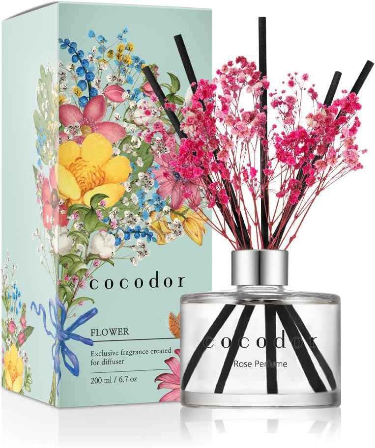 COCODOR Reed Diffuser Set with Preserved Baby's Breath with Sticks/April Breeze / 6.7oz / Scent Fragrance Oil Diffuser for Bedroom Bathroom Home Décor