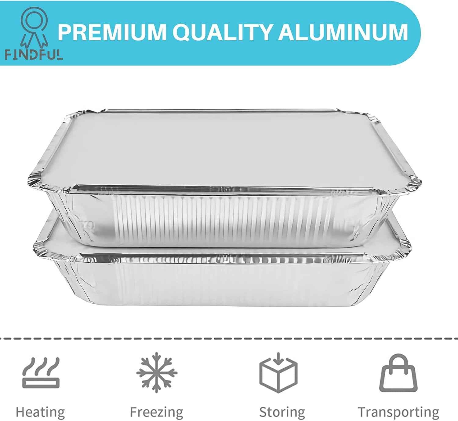 Aluminum Pans with Lids (50-Pack, 8.5"×6") 2.25 LB Capacity Foil Food Containers with Lids - 50 Pans and 50 Cardboard Covers - Disposable Tin Foil Pans - for Baking, Meal Prep and Freezer, Takeout
