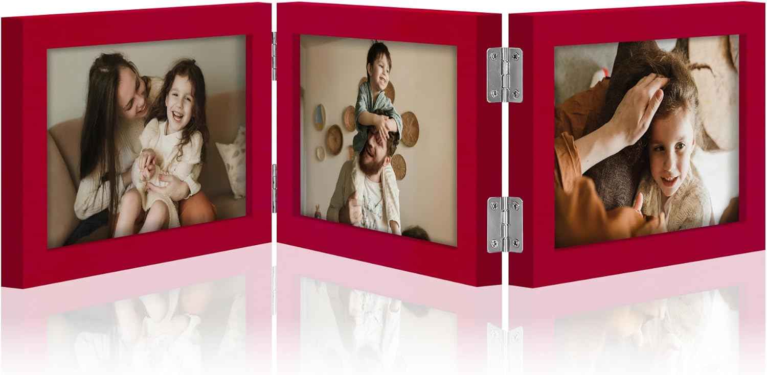 decorUhome Triple 4x6 Picture Frame Vertical, Engineered Wood Trifold Photo Frame with Plexiglass for Tabletop Display, 4x6, Black