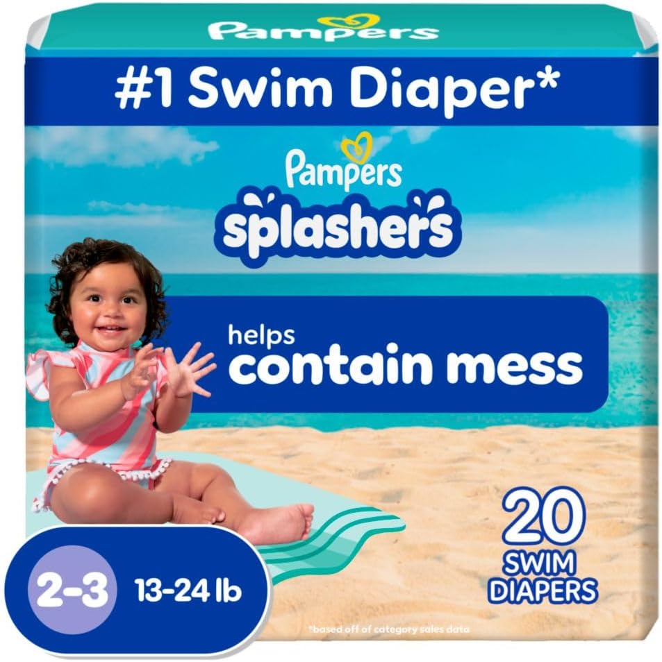 Pampers Splashers Disposable Baby Swim Diapers in Size 4, 18 Count, Gap-Free Protection