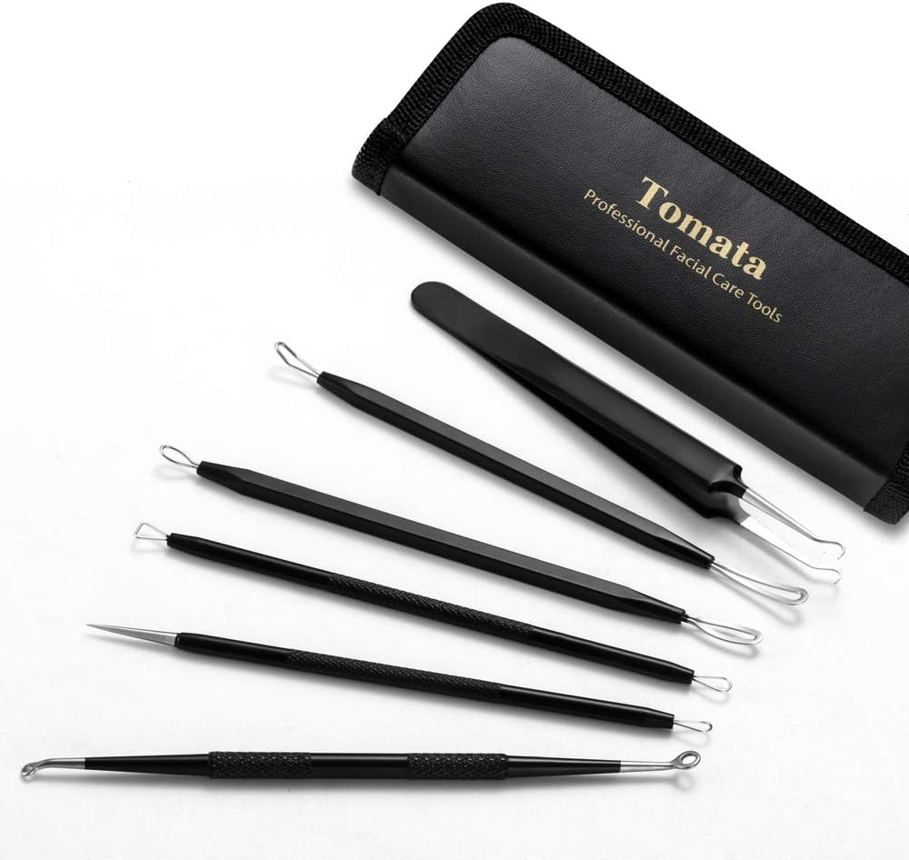 6-piece professional stainless steel blackhead remover pimple popper tool kit with ergonomic handle