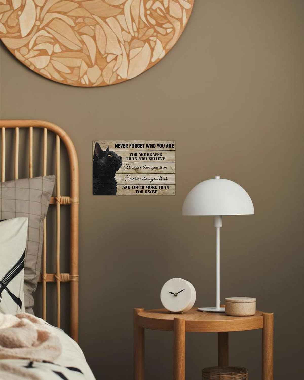 ALKB Never Forget Who You Are. Retro Metal Sign Black Cat Lovers Gift, Inspirational Wall Art Vintage Cat Decor for Home,Office,Bedroom 8 x 12 Inch