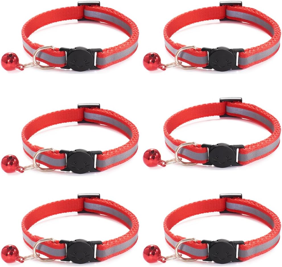 Nylon 6 Pack Reflective Cat Collar with Bell and Breakaway Buckle Adjustable 19-32cm Mixed Colors