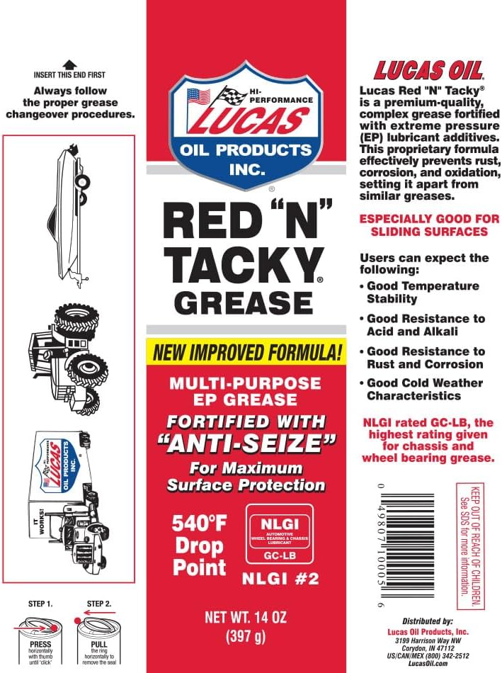 Lucas Oil 10005 Red N Tacky Grease - 14 Ounce Cartridge