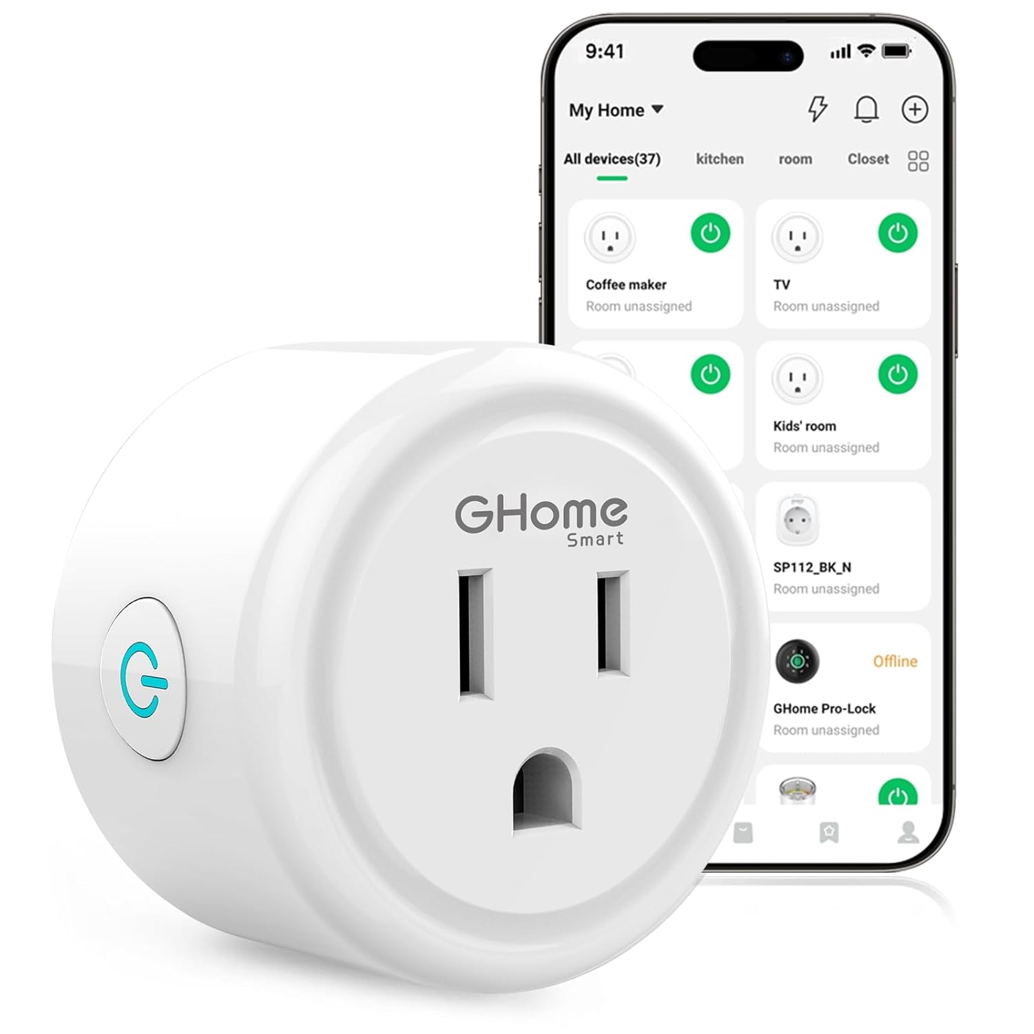 GHome Smart Plug WiFi Smart Plugs work with Alexa Google Home No Hub Required 2.4GHz Wi-Fi ETL FCC Listed