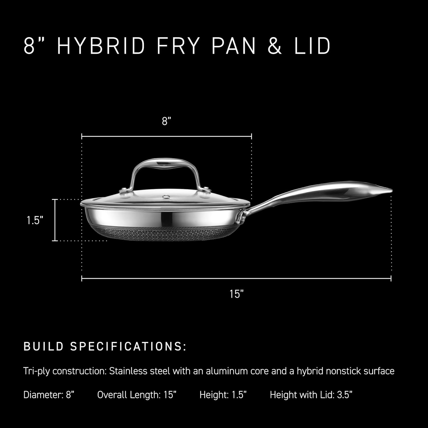 HexClad Hybrid Nonstick 8-Inch Frying Pan with Tempered Glass Lid, Stay-Cool Handle, Dishwasher-Friendly, Oven-Safe, Induction Ready