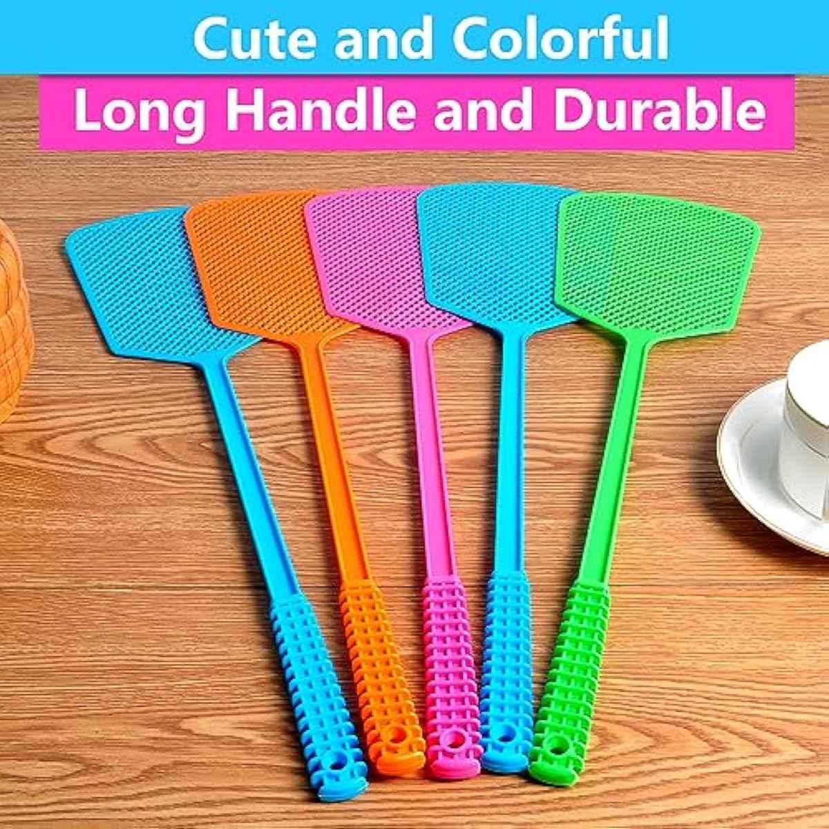 Fly Swatter,5 Pack Plastic Heavy Duty Manual Fly Killer, Long Handle Flyswatter, Large Bug Swatters That Work for Indoor and Outdoor
