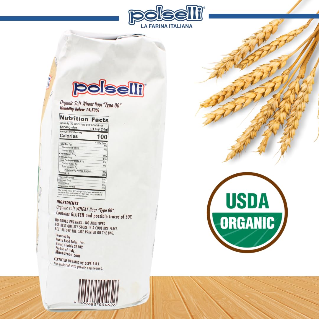 polselli organic flour type 00 all purpose double zero 5 kg 11 lbs italian grain