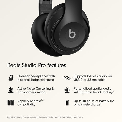 Beats Studio Pro Premium Wireless Over-Ear Headphones- Up to 40-Hour Battery Life, Active Noise Cancelling, Great for Travel & Commuting, USB-C Lossless Audio, Apple & Android Compatible -Black