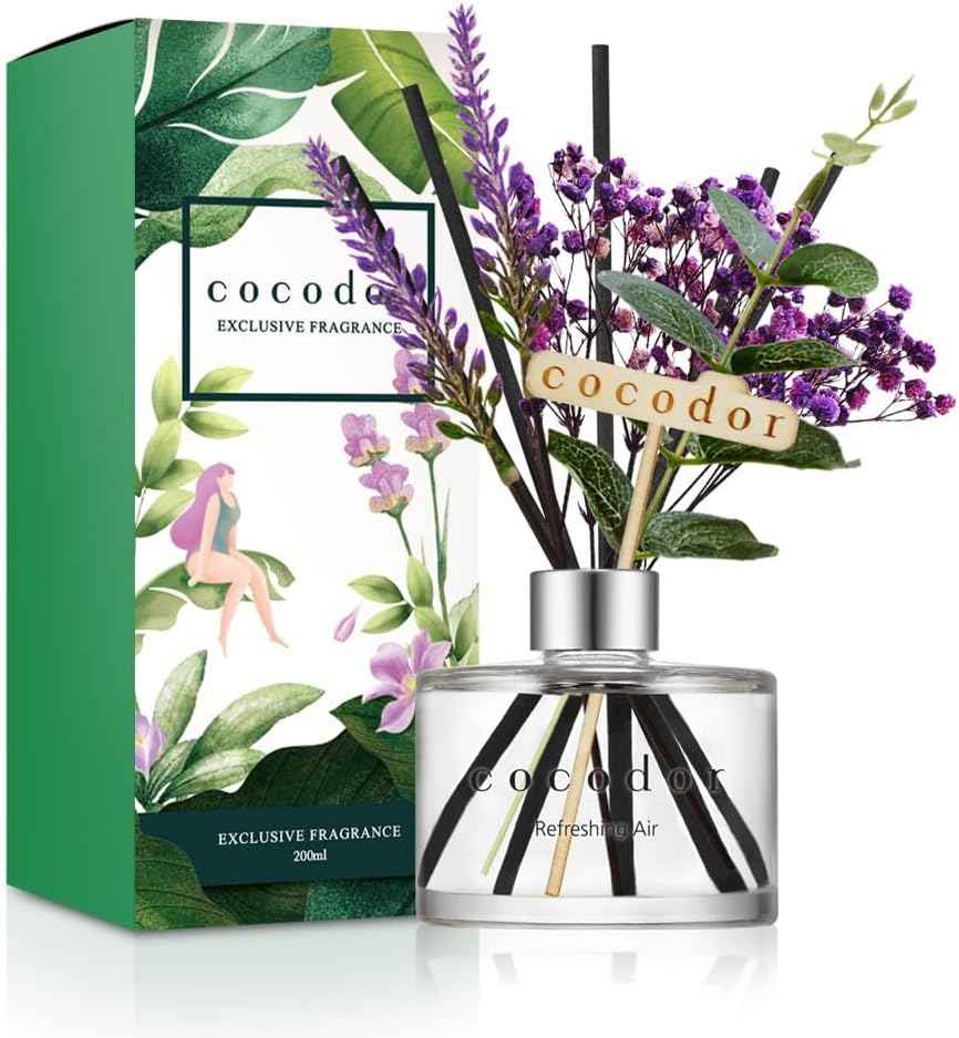 COCODOR Reed Diffuser Set with Preserved Baby's Breath with Sticks/April Breeze / 6.7oz / Scent Fragrance Oil Diffuser for Bedroom Bathroom Home Décor