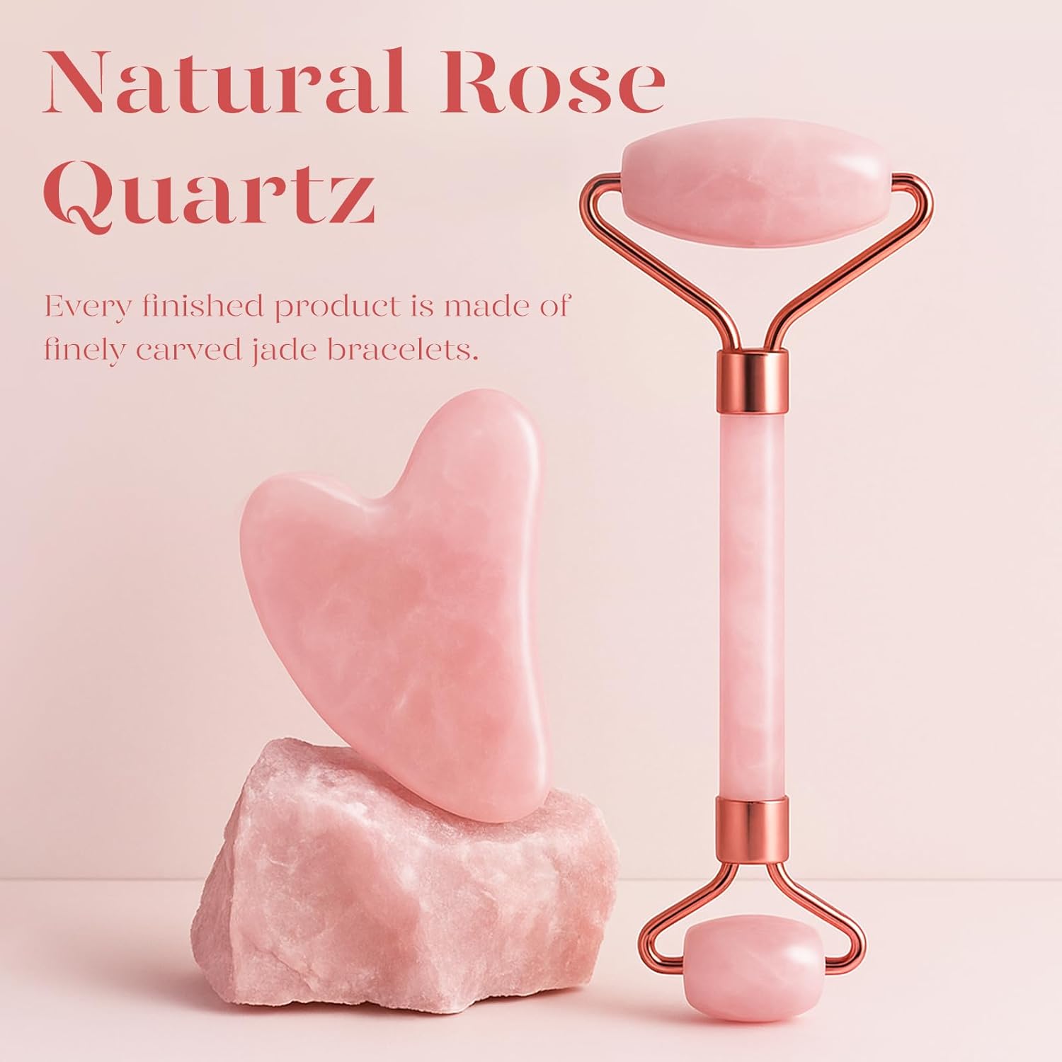 BAIMEI IcyMe rose quartz jade roller and gua sha for radiant skin, redness reducing self-care tools for men and women