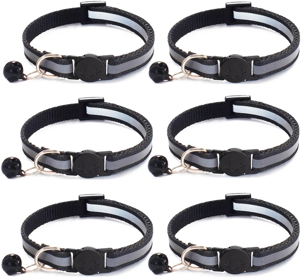Nylon 6 Pack Reflective Cat Collar with Bell and Breakaway Buckle Adjustable 19-32cm Mixed Colors