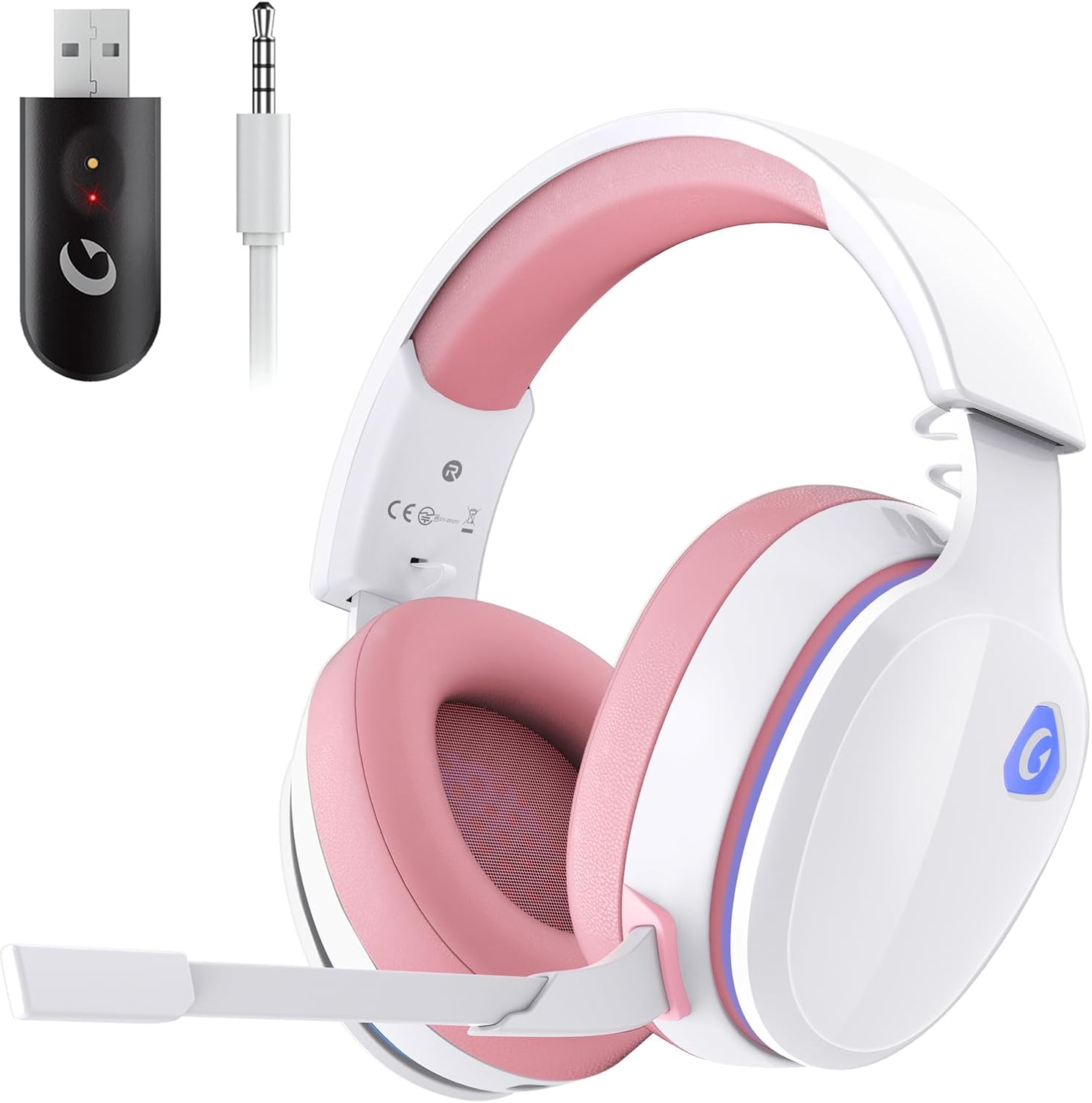 Gtheos 2.4GHz wireless gaming headset for ps5, ps4, nintendo switch and pc with noise canceling mic and 40+hr battery life - white