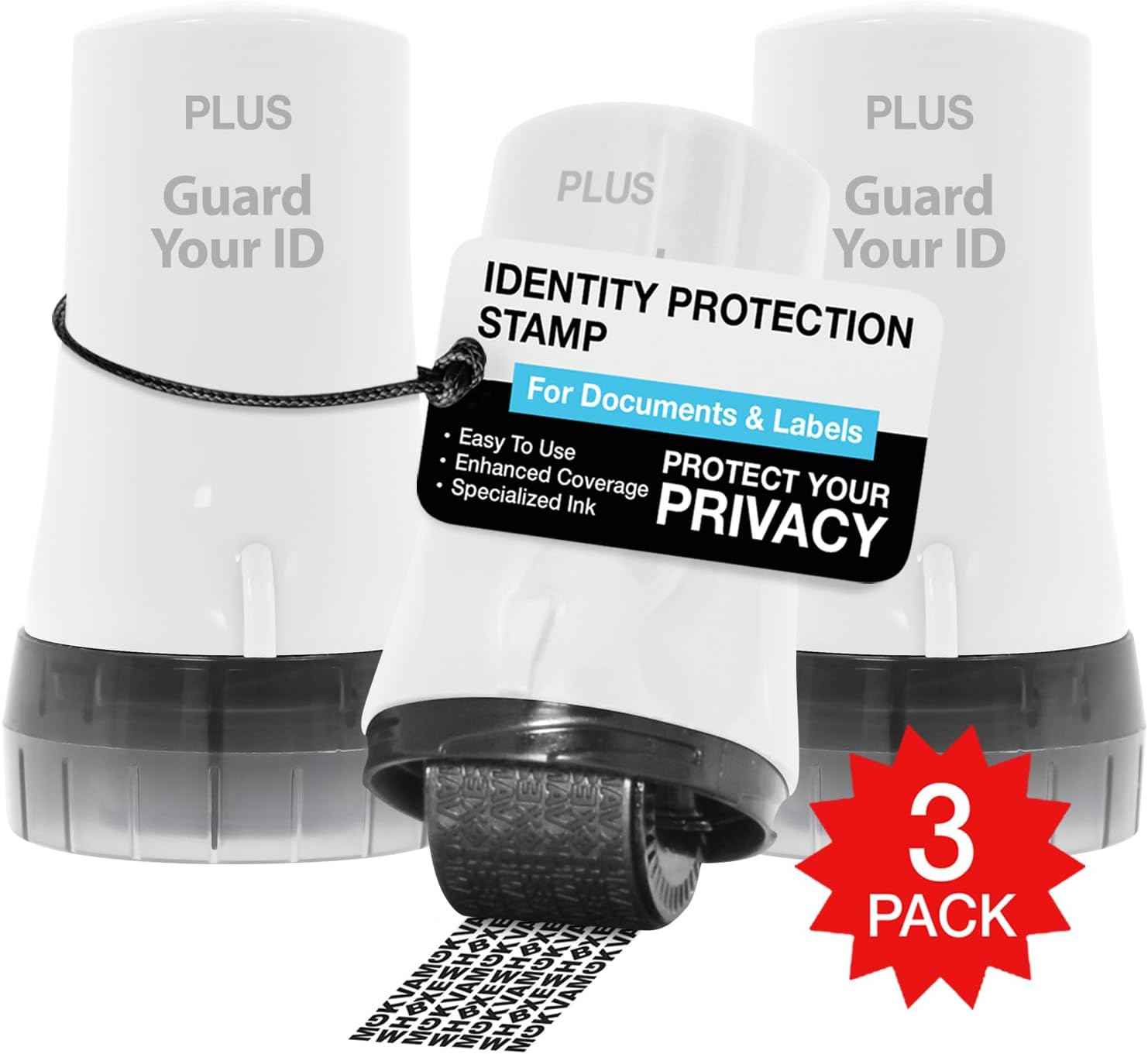 Guard Your ID Advanced 2.0 Roller 3-Pack for Identity Theft Protection, Confidential Security Stamp Mixed Color Kit (Turquoise, Green, White)