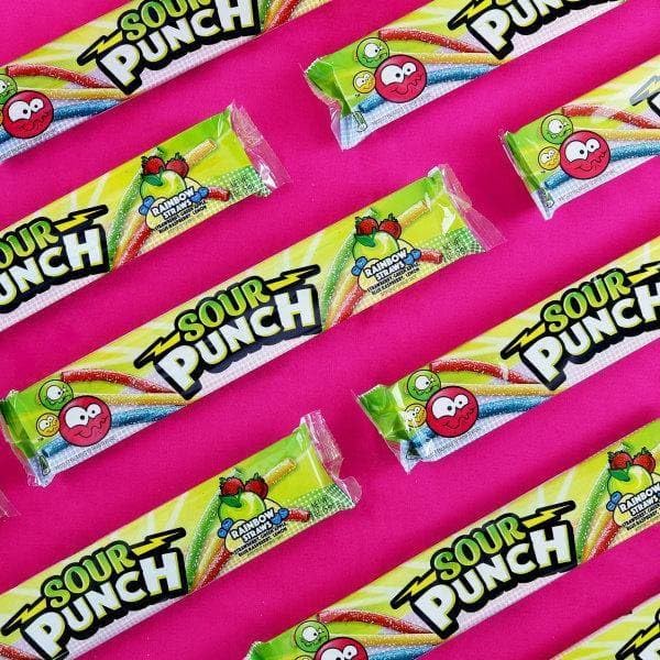 Sour Punch Straws, Rainbow Fruit Flavors, Chewy Sweet & Sour Candy, 2oz Tray (24 Pack)