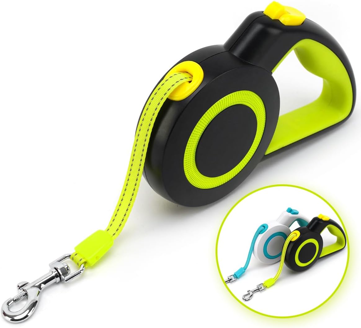 16ft retractable dog leash for small to medium dogs and cats up to 50lbs with stainless steel spring strong nylon tape and one-handed brake