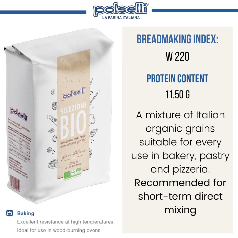 polselli organic flour type 00 all purpose double zero 5 kg 11 lbs italian grain