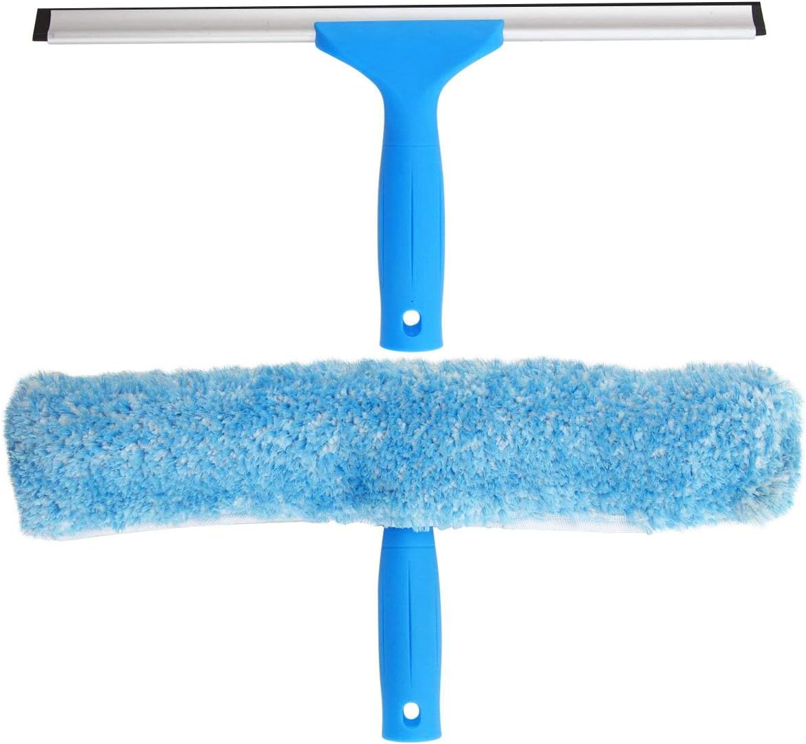 Mysa Professional 14-Inch Window Cleaning Combo, Squeegee & Microfiber Scrubber with Aluminum Clip and Durable Rubber Blade