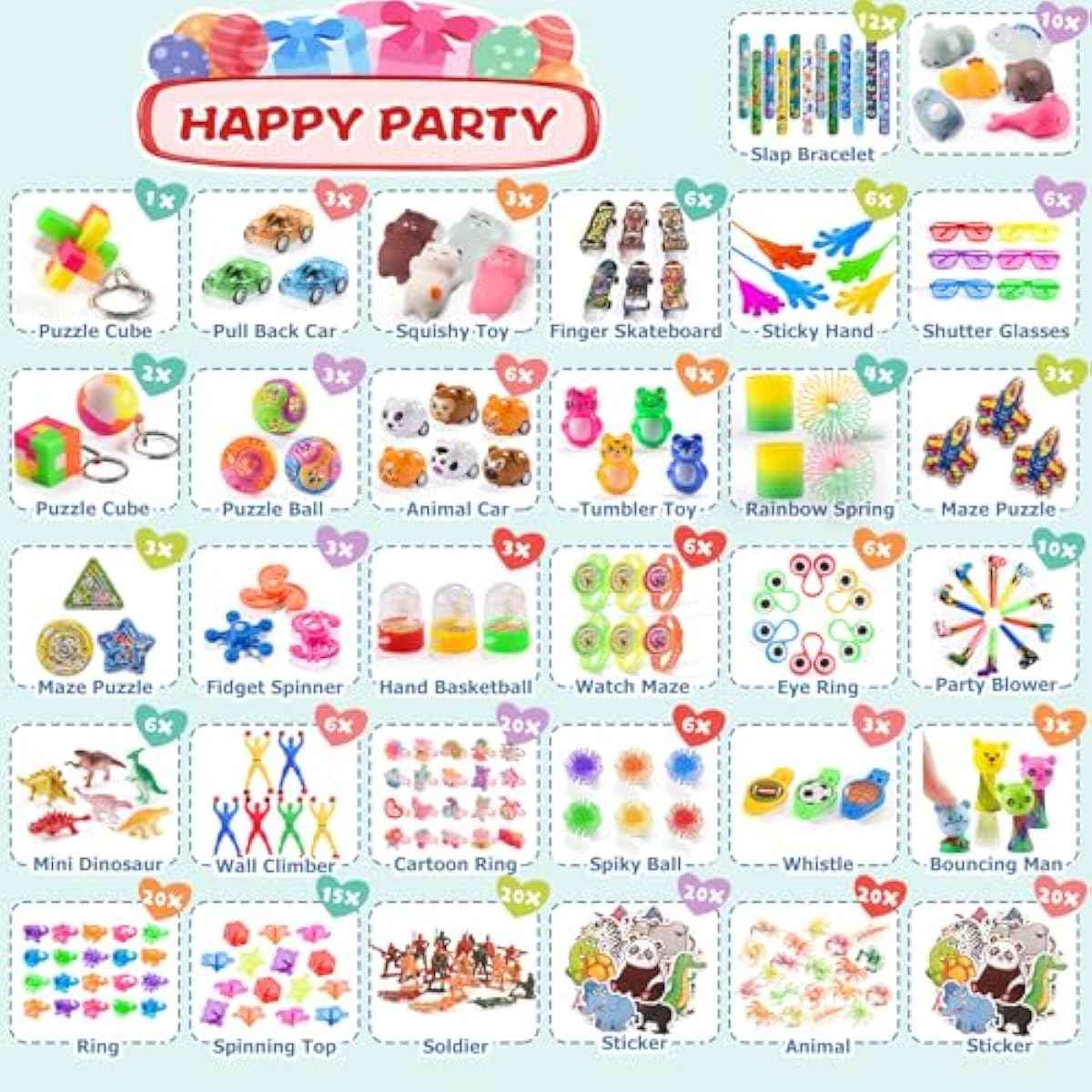 300 PCS Party Favor for Kids Goodie Bags Stuffers, Prize Box Toys for Kids Classroom Bulk, Small Fidget Toys Pinata Fillers, Treasure Chest for Students Rewards, Carnival Prizes, Birthday Gifts