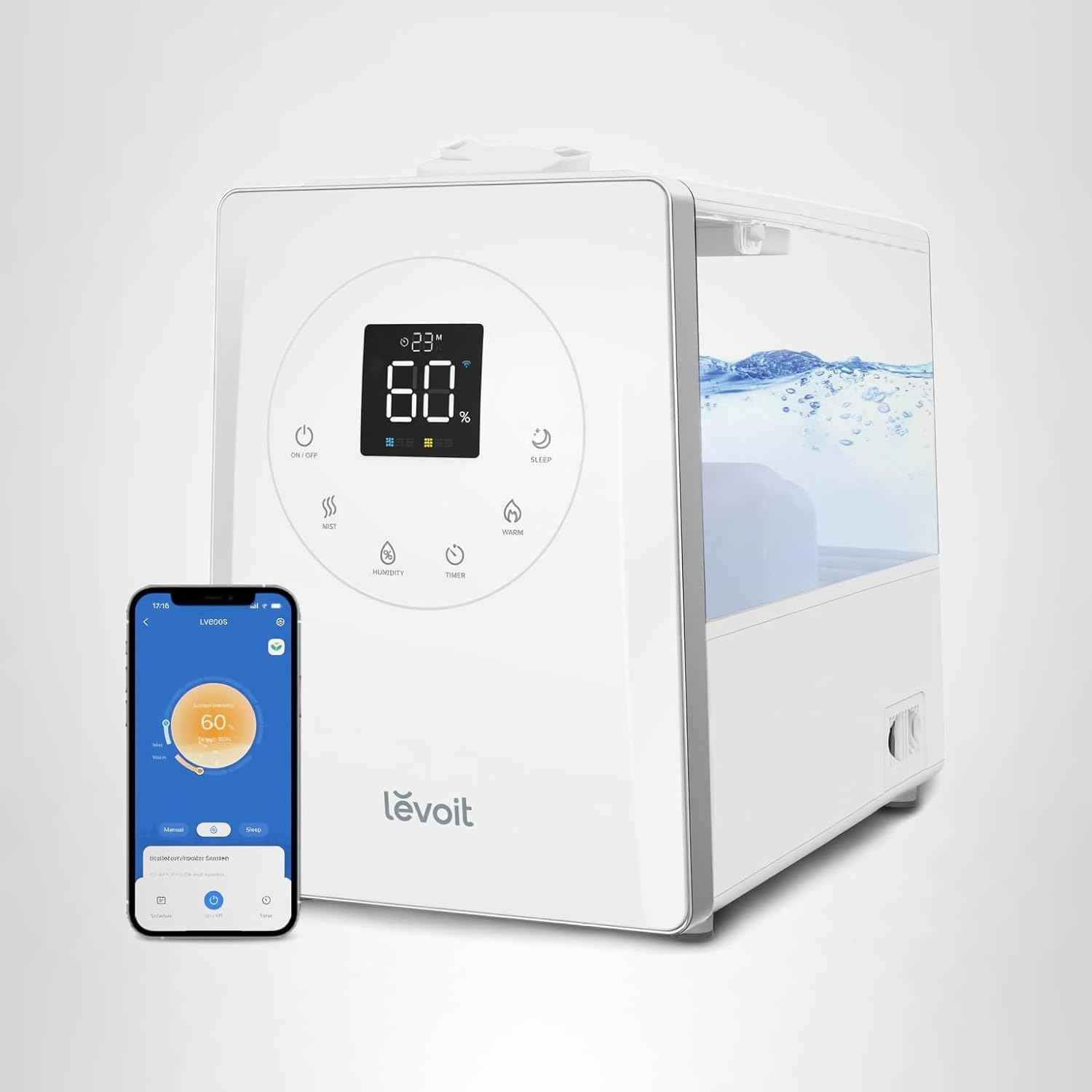 LEVOIT LV600S Smart Warm and Cool Mist Humidifiers for Home Bedroom Large Room, (6L) 753ft² Coverage, Quickly & Evenly Humidify Whole House, Easy Top Fill, App & Voice Control - Quiet Sleep Mode