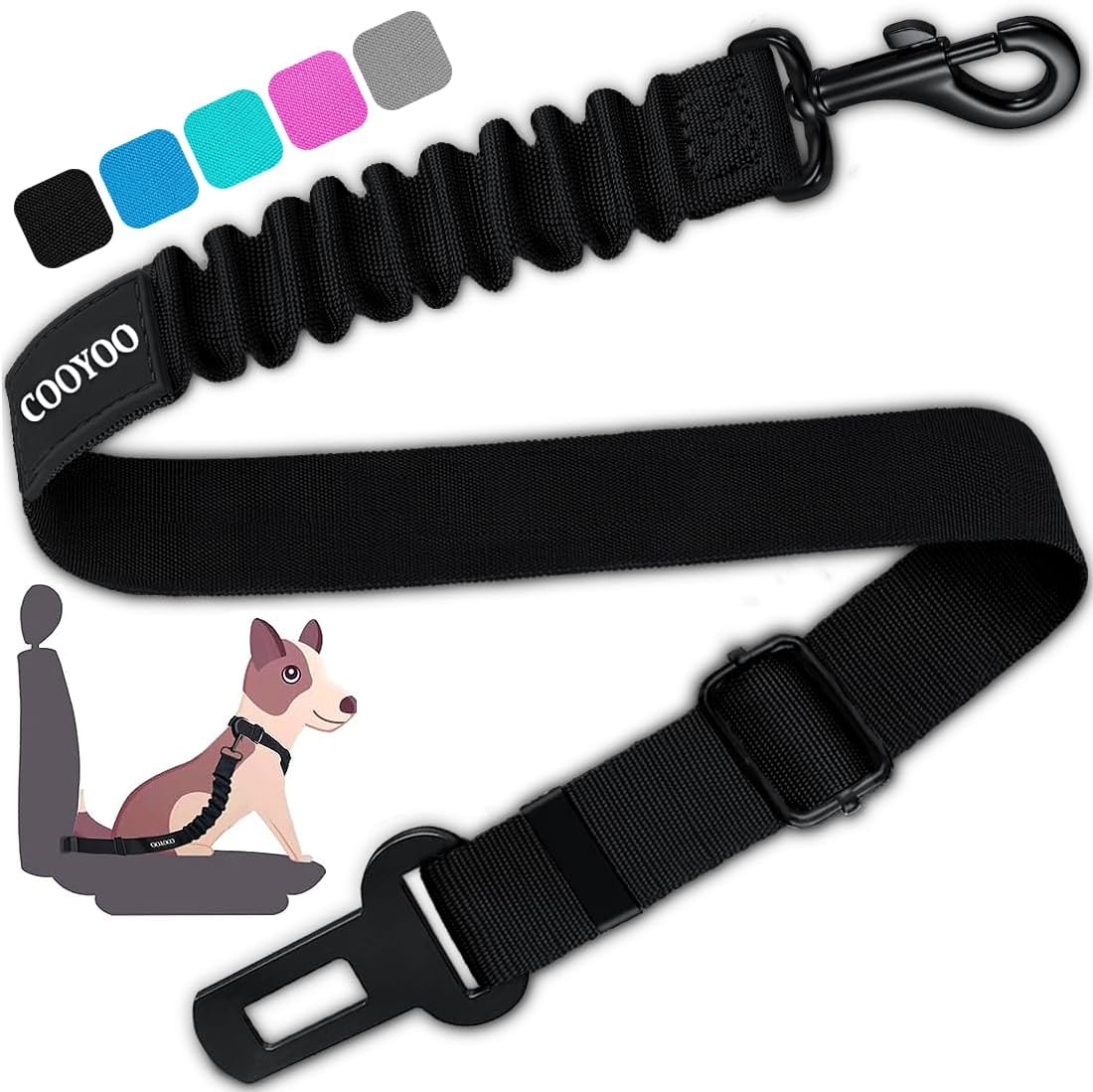cooyoo dog seat belt 3 piece set adjustable nylon pet safety harness heavy duty elastic