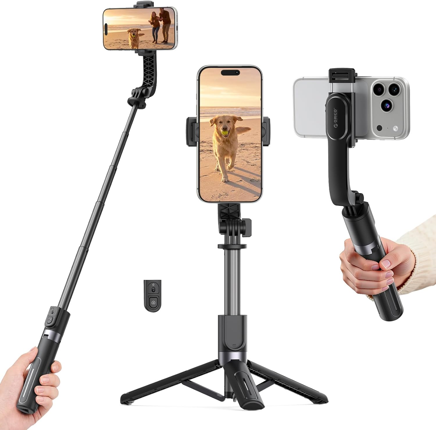 ORICO Aluminum Portable Selfie Stick Tripod, 35'' Mini Tripod for iPhone, Extendable Stand with Detachable Wireless Remote & 360° Rotating Phone Holder – Ideal for Content Creators, Vloggers, Travel