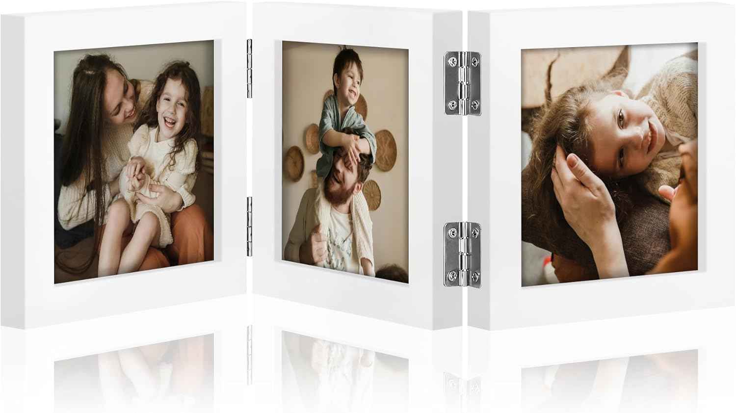 decorUhome Triple 4x6 Picture Frame Vertical, Engineered Wood Trifold Photo Frame with Plexiglass for Tabletop Display, 4x6, Black