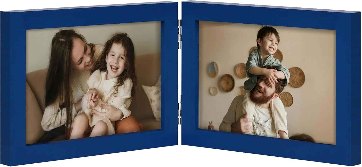 decorUhome Double 4x6 Picture Frame Vertical, Engineered Wood Bifold Photo Frame with Plexiglass for Tabletop Display, 4x6, Black