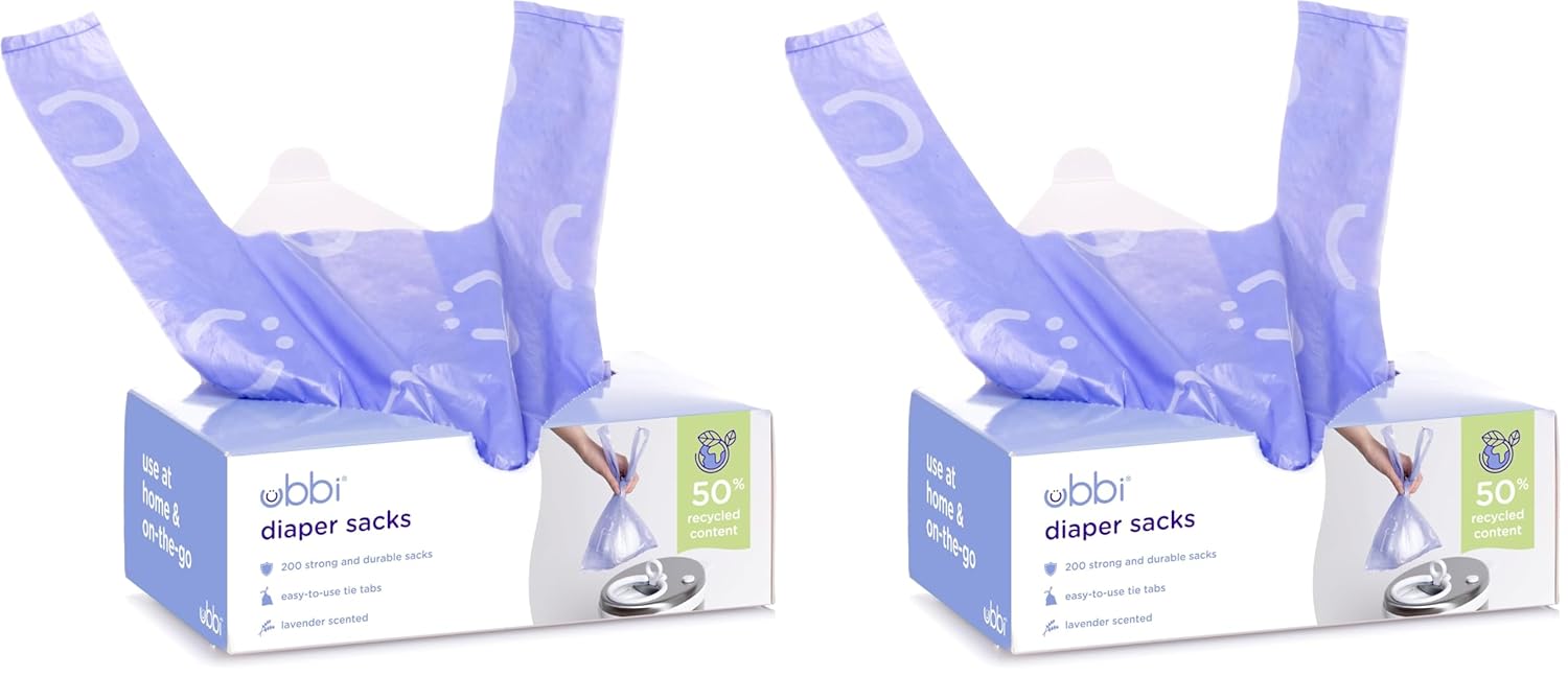 Ubbi Lavender Scented Disposable Diaper Sacks, Easy-To-Tie Tabs, 200 Count