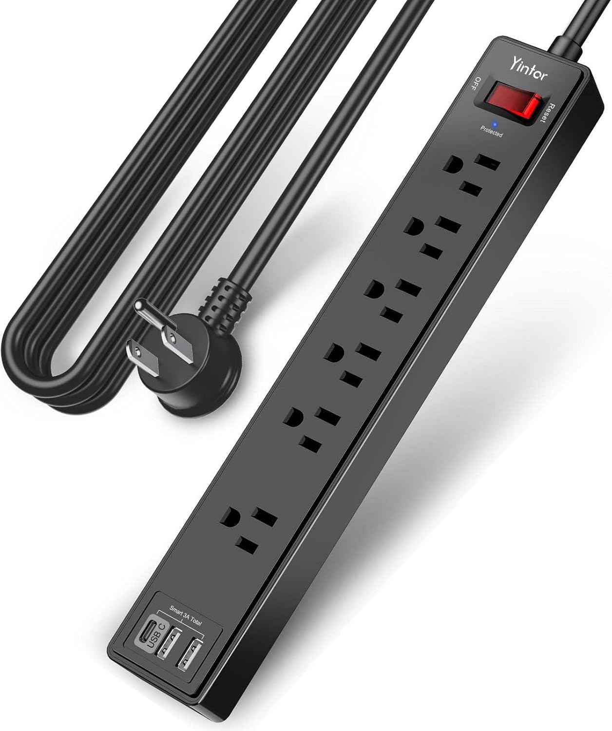 6Ft Power Strip Surge Protector - Yintar Extension Cord with 6 AC Outlets and 3 USB Ports for for Home, Office, Dorm Essentials, 1680 Joules, ETL Listed, (Black)