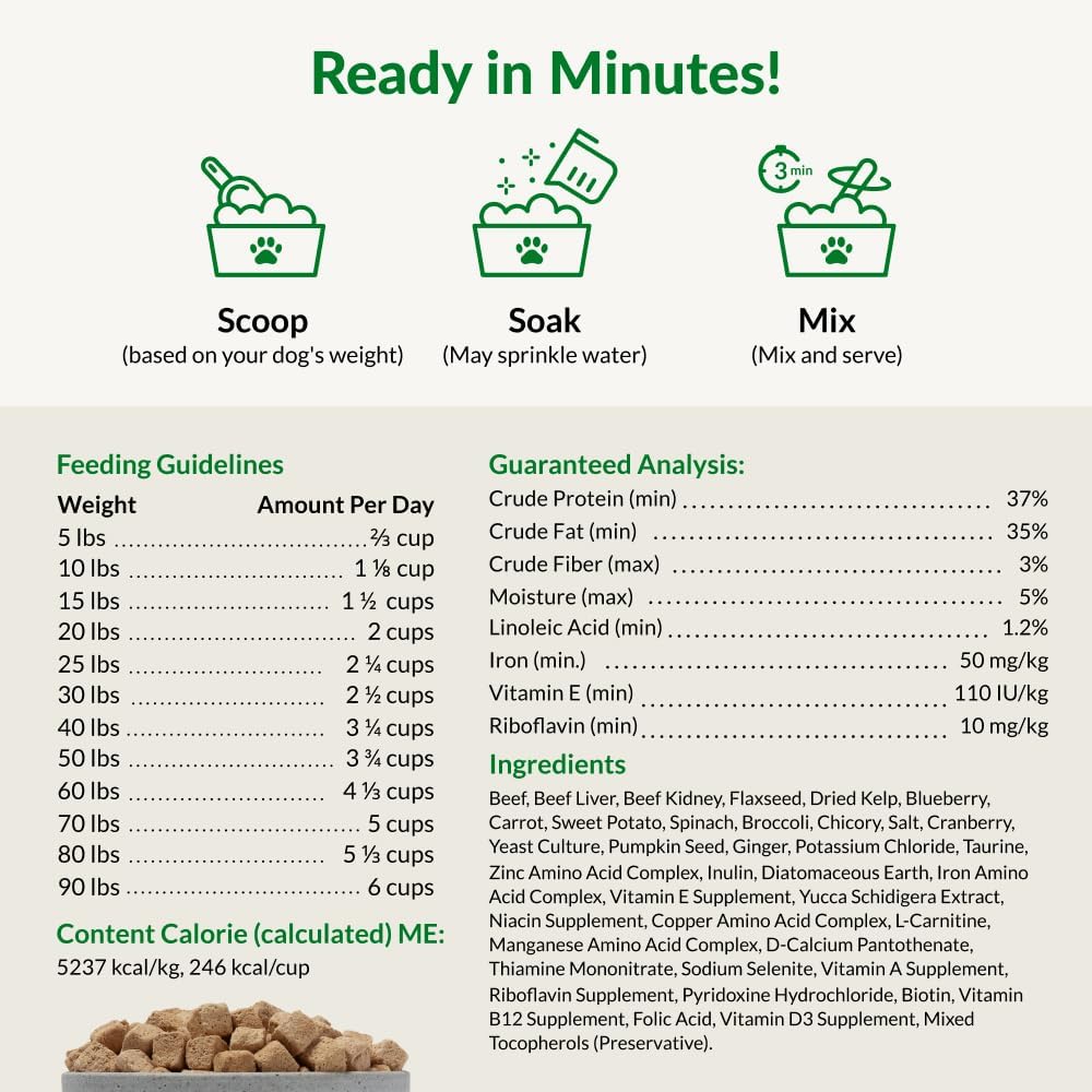 ULTIMATE PET NUTRITION 100% Freeze Dried Raw Veterinarian Formulated Dog Food with Antioxidants Prebiotics and Amino Acids 1 Pound Beef
