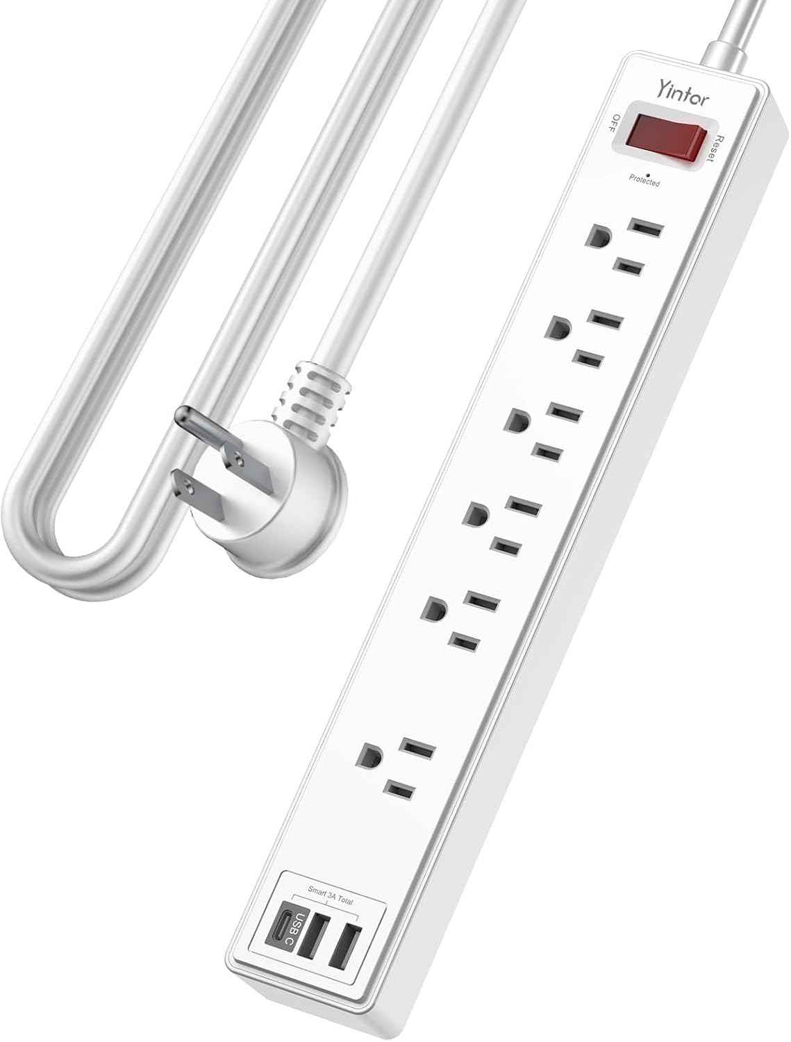 6Ft Power Strip Surge Protector - Yintar Extension Cord with 6 AC Outlets and 3 USB Ports for for Home, Office, Dorm Essentials, 1680 Joules, ETL Listed, (Black)