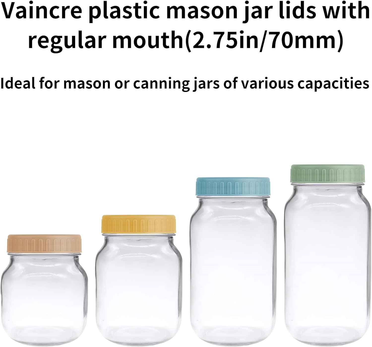 Vaincre 8PCS Mason Jar Lids - Colored Plastic Mason Lids Regular Mouth, Leak Proof Canning Covers with Silicone Rings for Ball, Kerr and More, Reusable Can Tops Caps Covers for Jars