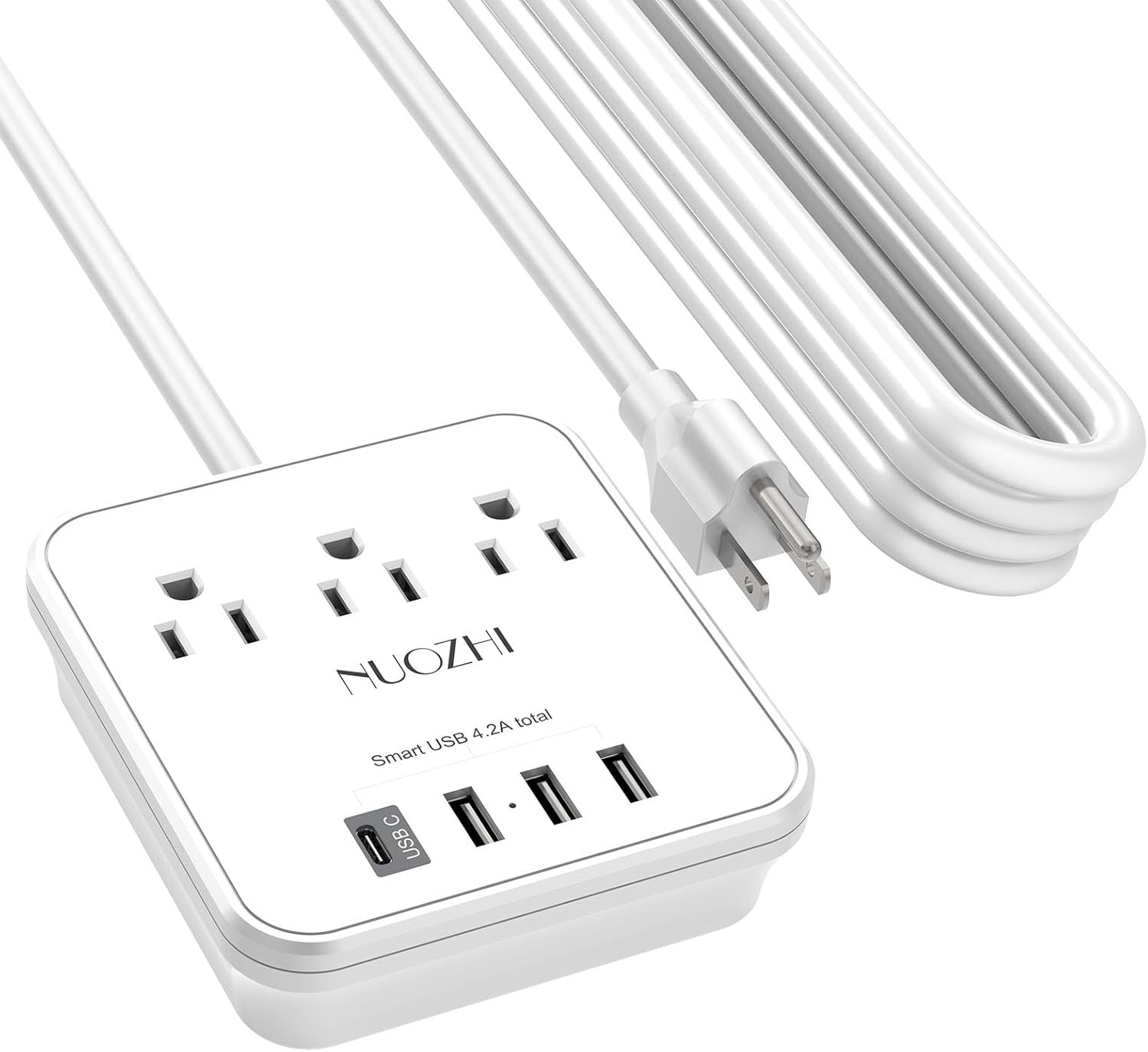 NUOZHI 6ft power strip with 3 outlets and 4 USB ports, non surge protector for cruise ships and travel