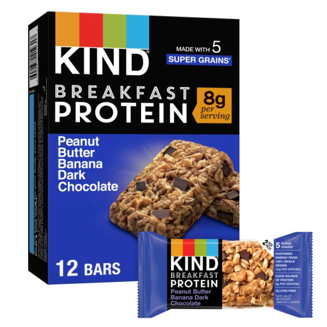 kind breakfast peanut butter banana dark chocolate gluten free breakfast bars 6 count 8g protein
