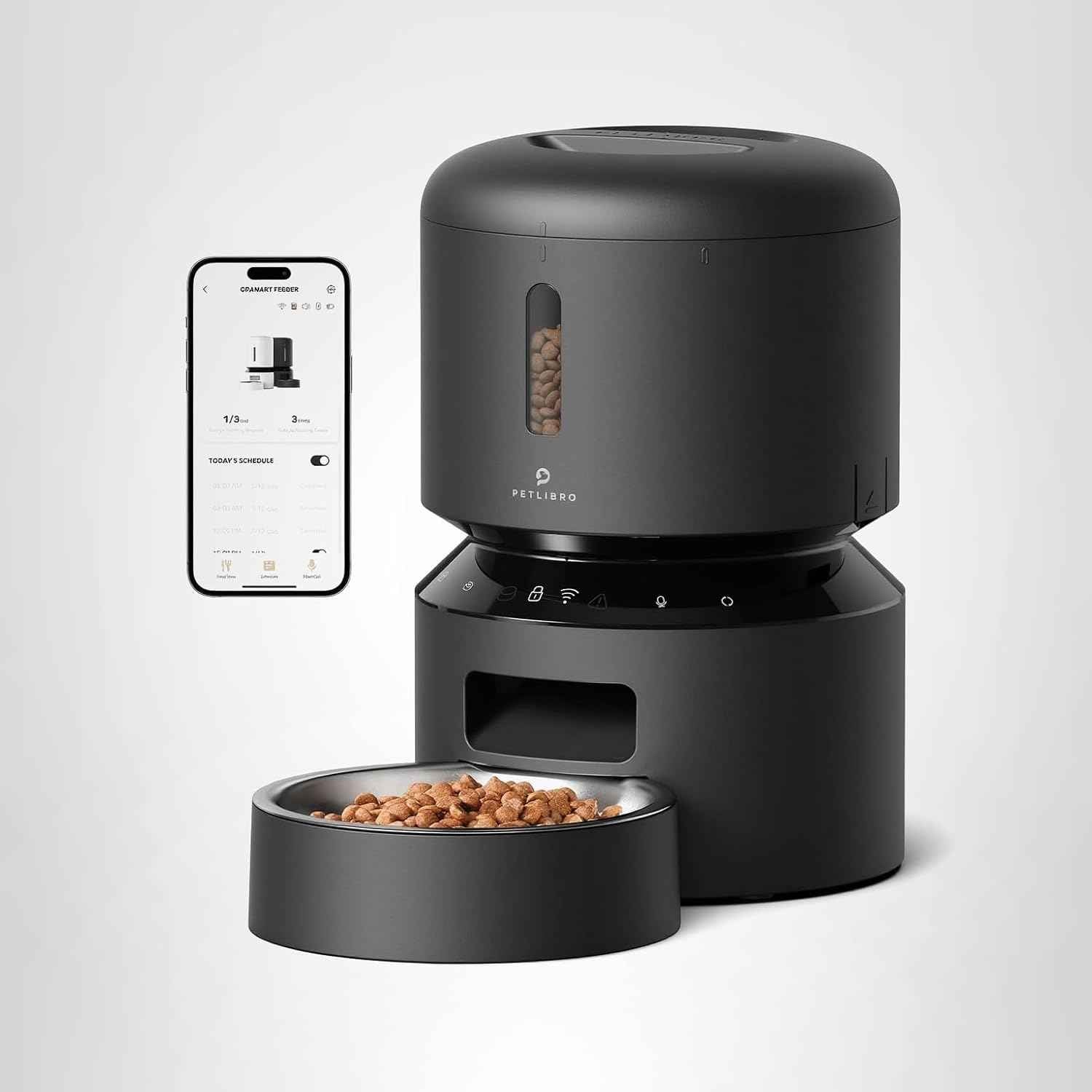 PETLIBRO Automatic Cat Feeder, 5G WiFi Automatic Dog Food Dispenser with Freshness Preservation, 5L Timed Pet Feeder with Low Food Sensor, Up to 10 Meals Per Day, Granary Black