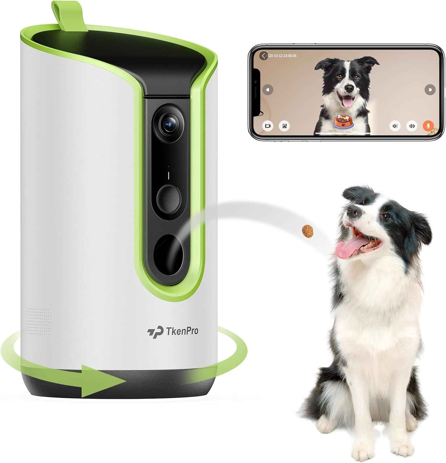2K Pet Camera Treat Dispenser, 360°View Dog Camera with Phone App, 5G&2.4G WiFi 2-Way Talk Pet Cam Indoor for Cats Remote Treat Tossing, Motion Alerts, Auto Tracking